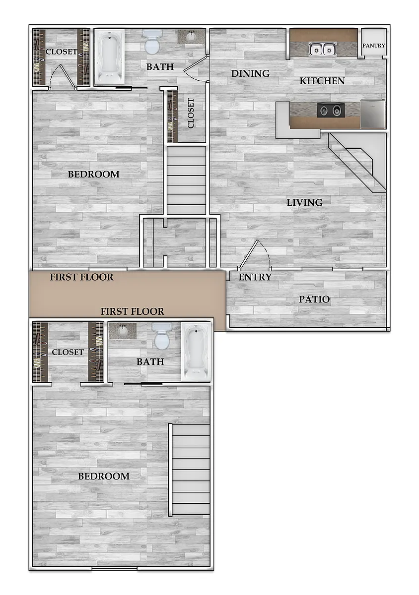 Floor plan 2x2 975 SF