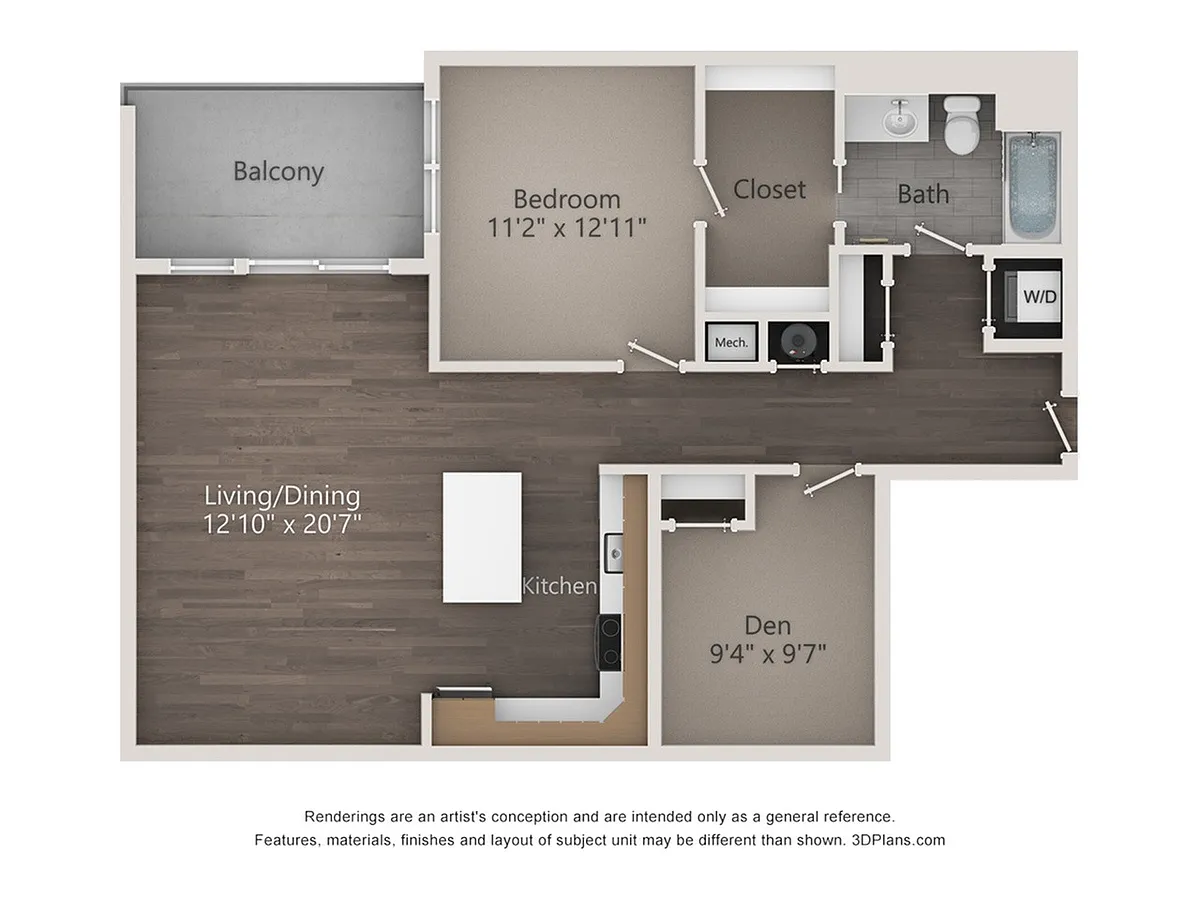 Floor plan One Bedroom One Bathroom (1019 SF)