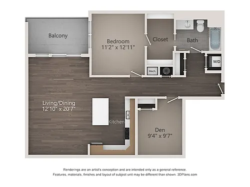 Floor plan One Bedroom One Bathroom (1019 SF)