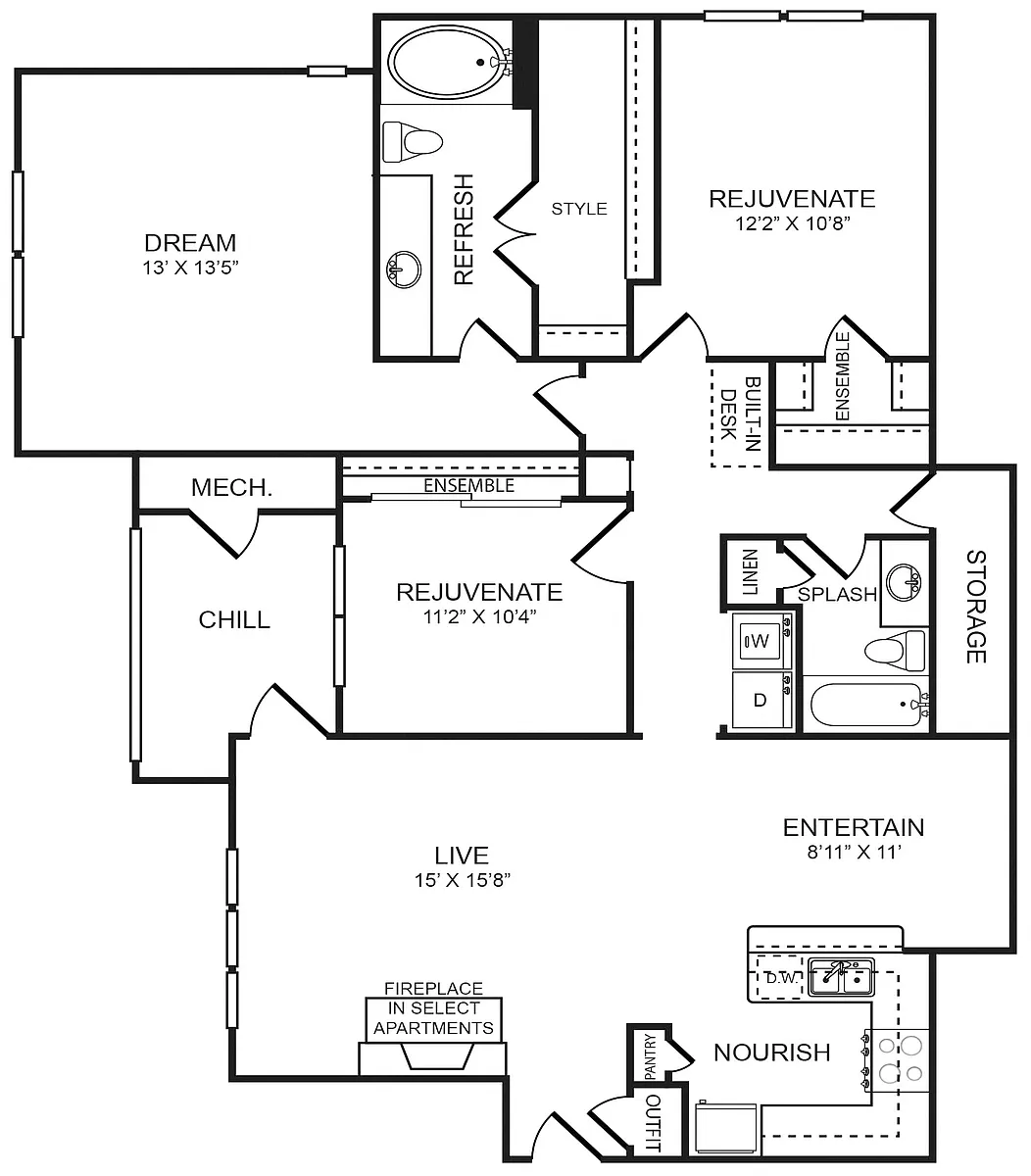 Floor plan 3 Bedroom, 2 Bathroom 1,419 SF 32C