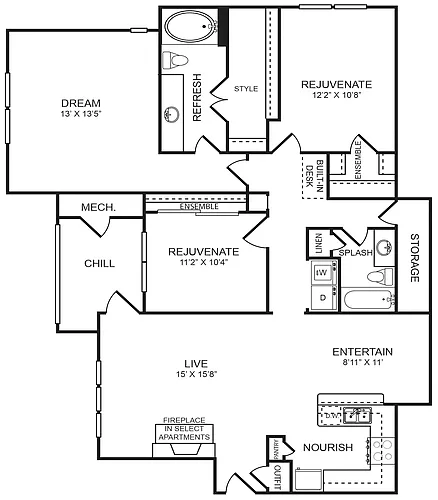 Floor plan 3 Bedroom, 2 Bathroom 1,419 SF 32C