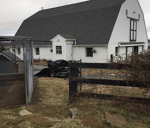 Side view of barn from back yard