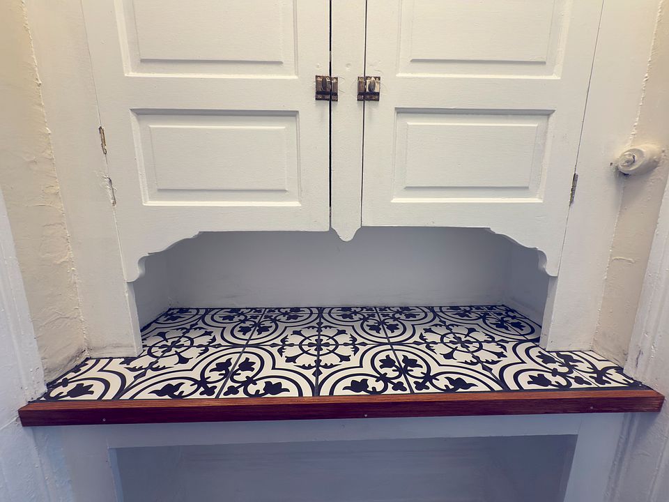 new tile counter in pantry