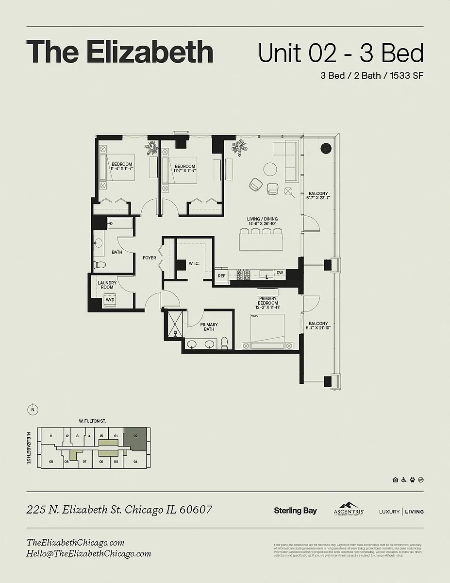 Floor plan 02 - 3Bed/2bath, Balcony