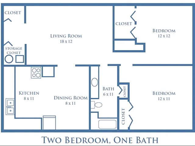 Floor plan 2 Bed - 1 Bath