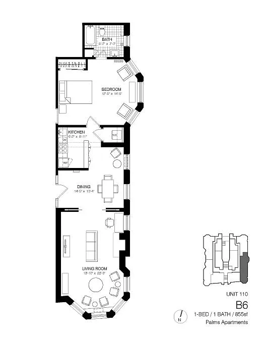 Floor plan 1 Bedroom 1 Bath B6