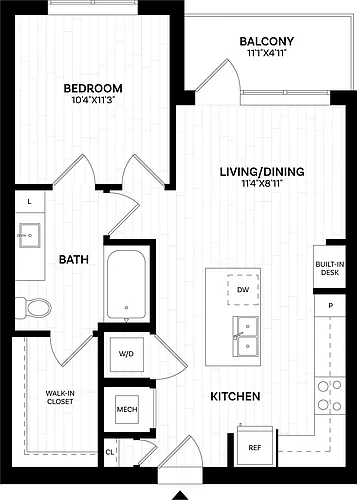 Floor plan 1 Bed/1 Bath-A1.120 WDU