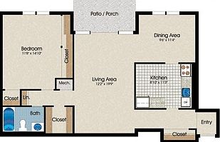 Floor plan- washer and dryer located in large closet