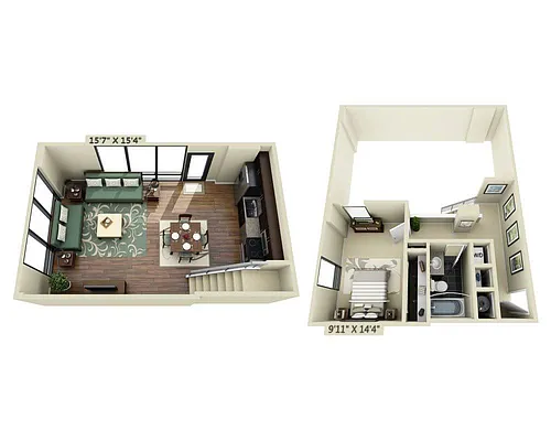 Floor plan One Bedroom Loft A1CL