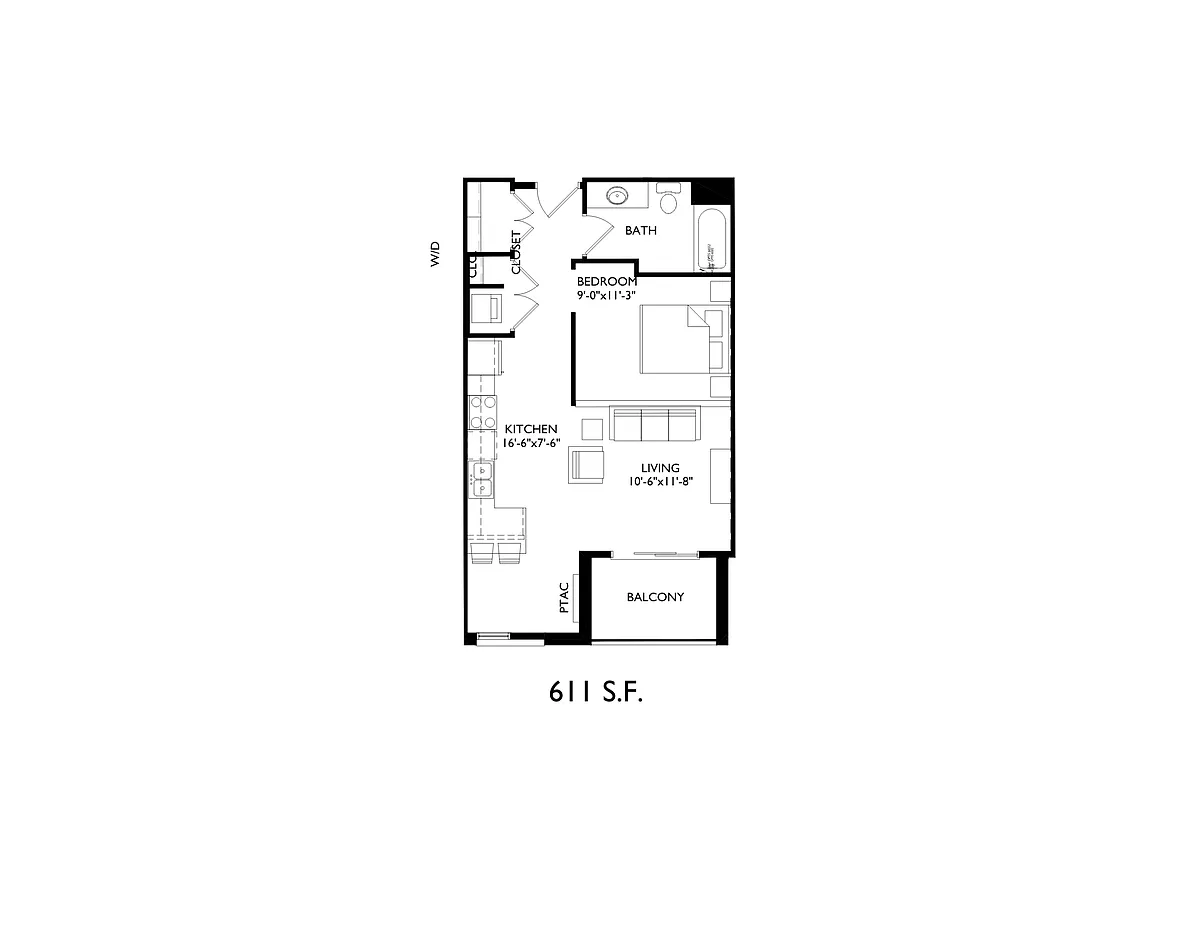 Floor plan Studio, 1 Bathroom