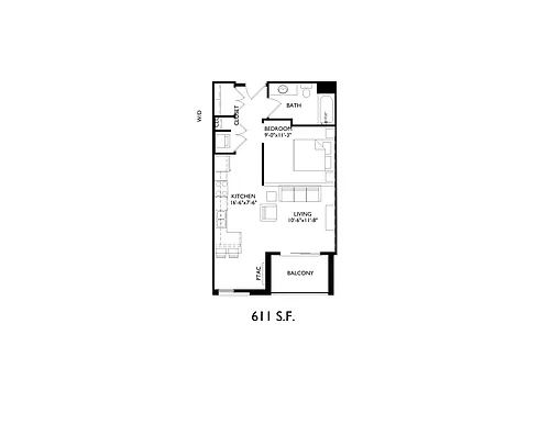 Floor plan Studio, 1 Bathroom