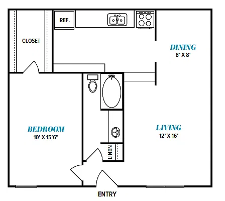 Floor plan A8 One Bed, One Bath