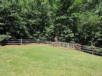 fenced back yard with access to the creek