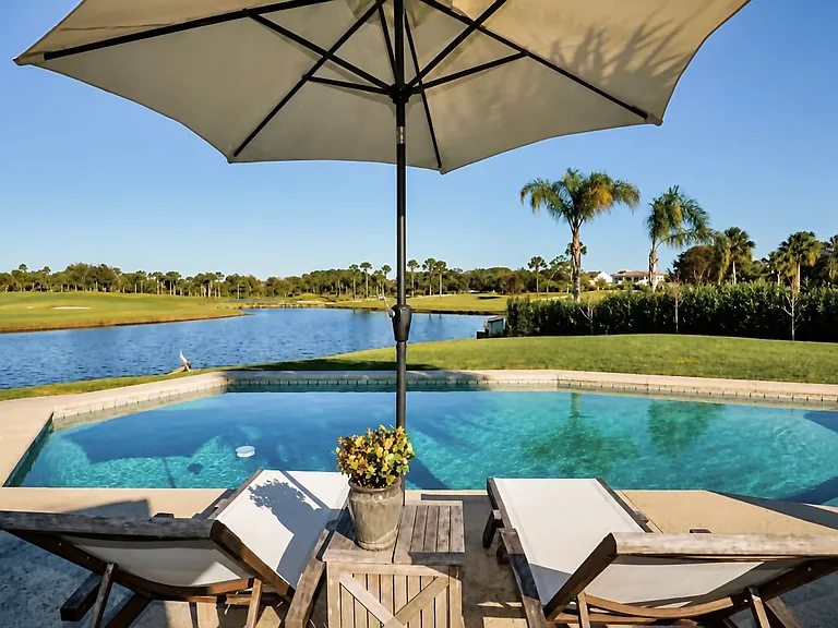 Waterfront private backyard overlooking the 12th hole of The Ponte Vedra Club Lagoon golf course