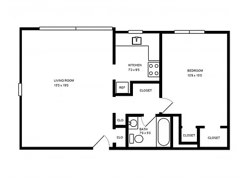 Floor plan 1 Bed - 1 Bath