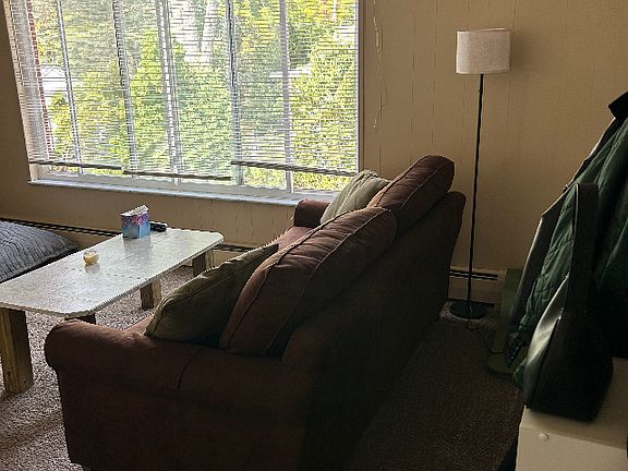 Standing just inside apartment entrance looking at living room area