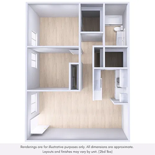 Floor plan 2 Bed, 1 Bath