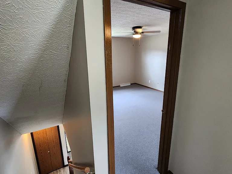 Hallway looking down steps and into Front Bedroom