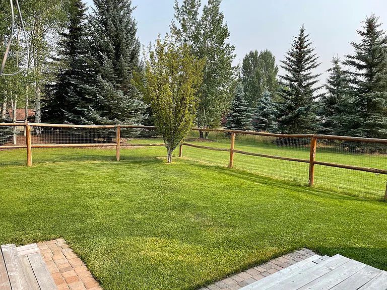 View from south deck - smaller fenced dog area.