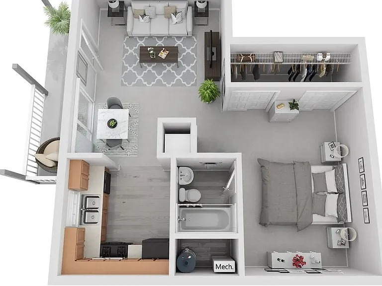 A photo of our studio floor plan, The Barrett.