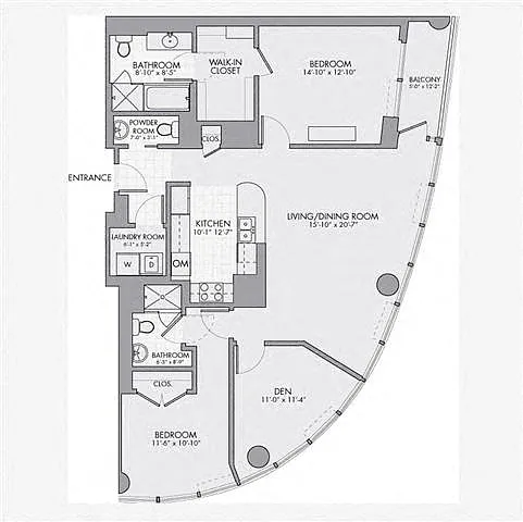 Floor plan 2K Den w/ Balcony