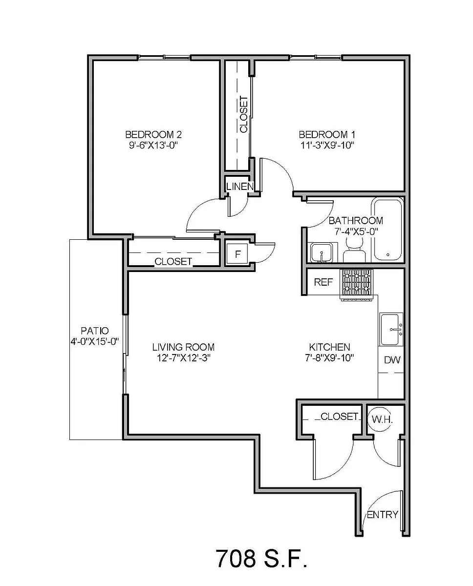 Floor plan 2 Bed 1 Bath