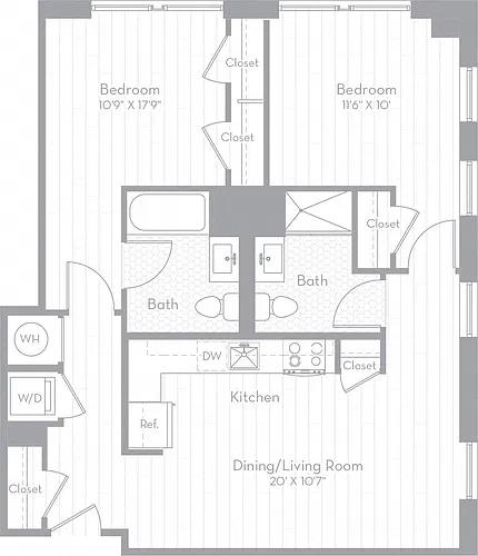 Floor plan 2 Bed/2 Bath-B01