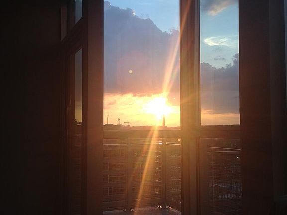 Sunset from window, view of Washington Monument