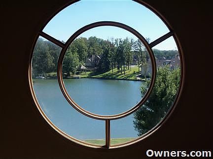 View of Lake Garner from 10 ft leaded glass window
