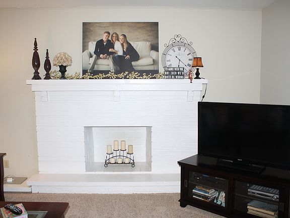 Limestone fireplace