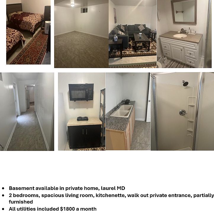 two large rooms, one furnished, living room, corridor, bathroom and kitchen