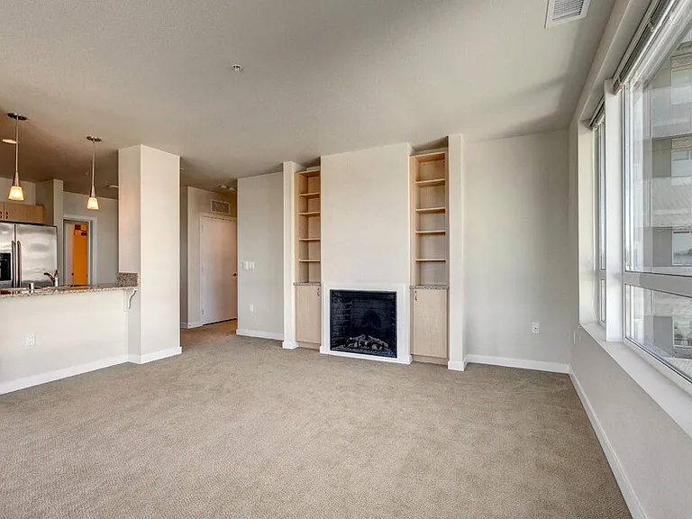 Fireplaces and built-in shelving in North Building Apartments