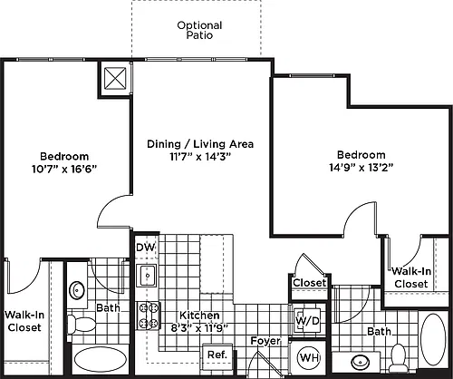 Floor plan 2 Bedroom 2 Bath - B7