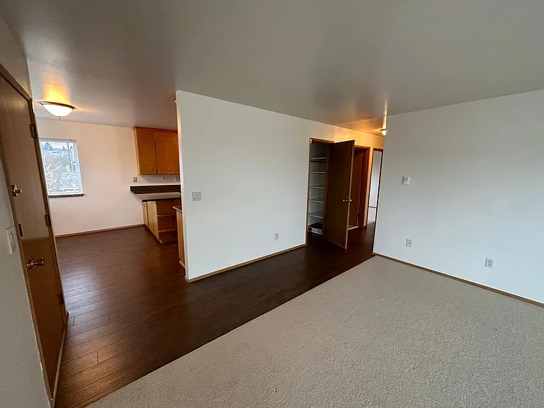 Dining room and hallway with large closet from the living room.