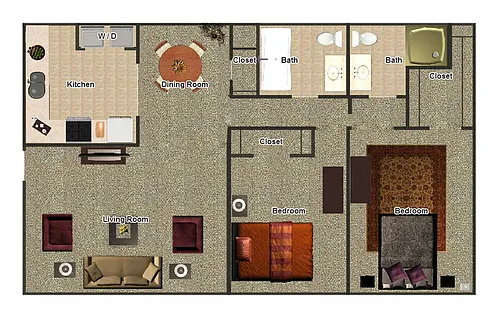 Floor plan 2 Bedroom / 2 Bathroom