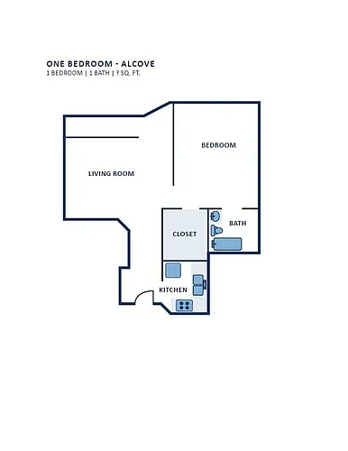 Floor plan One Bedroom with Alcove