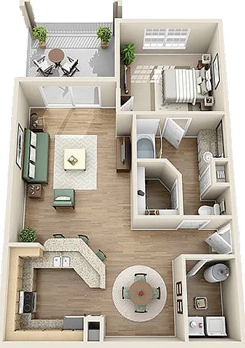 Plantation Park - The Dilworth W/Solarium - 1 Beds - 1 Baths - 956 Sq. ft.