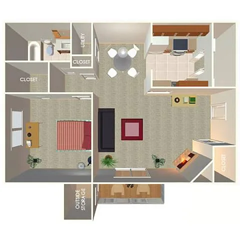 Floor plan 1 Bed 1 Bath B
