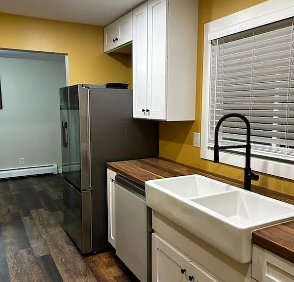 Dishwasher and fridge locations.