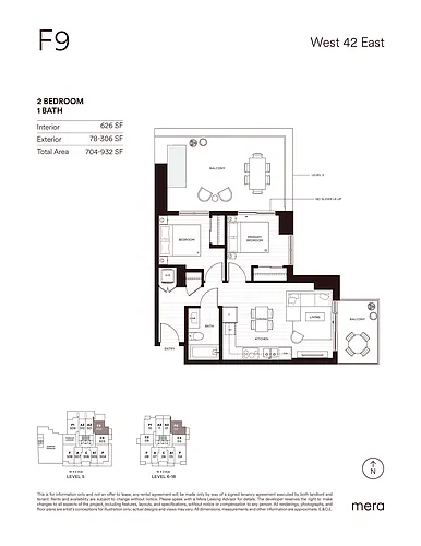 Floor plan F9 - 2 Bedroom + 1 Bathroom