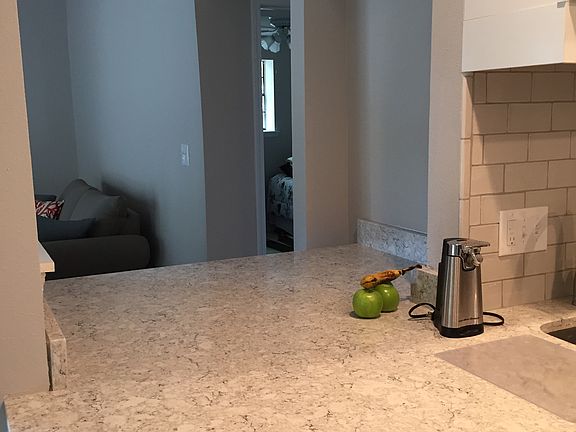 Kitchen open to living area