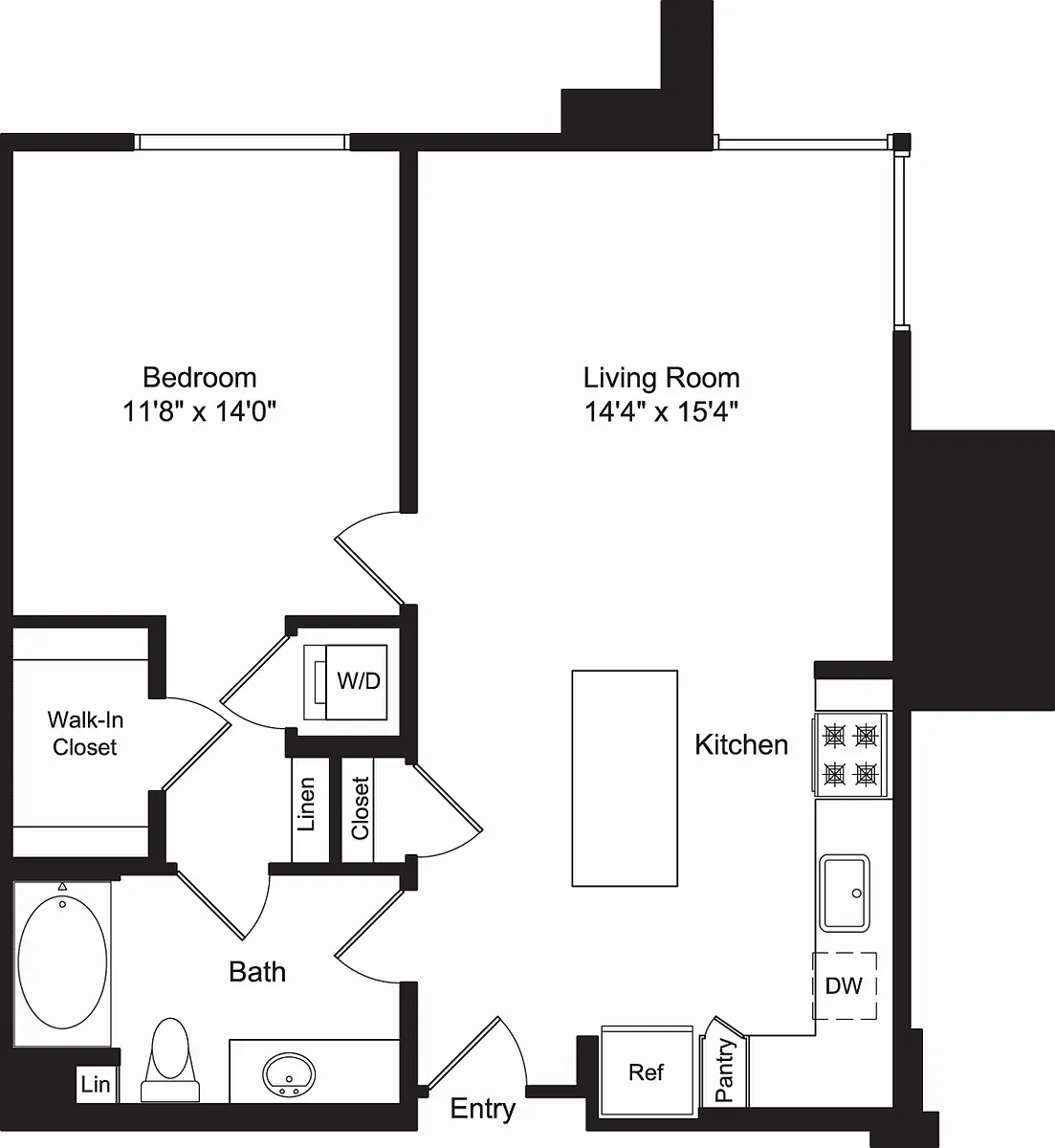 Floor plan One Bed A3 No Balcony