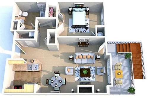Floor plan 1-Bedroom (1- or 2-Bath) Apartment