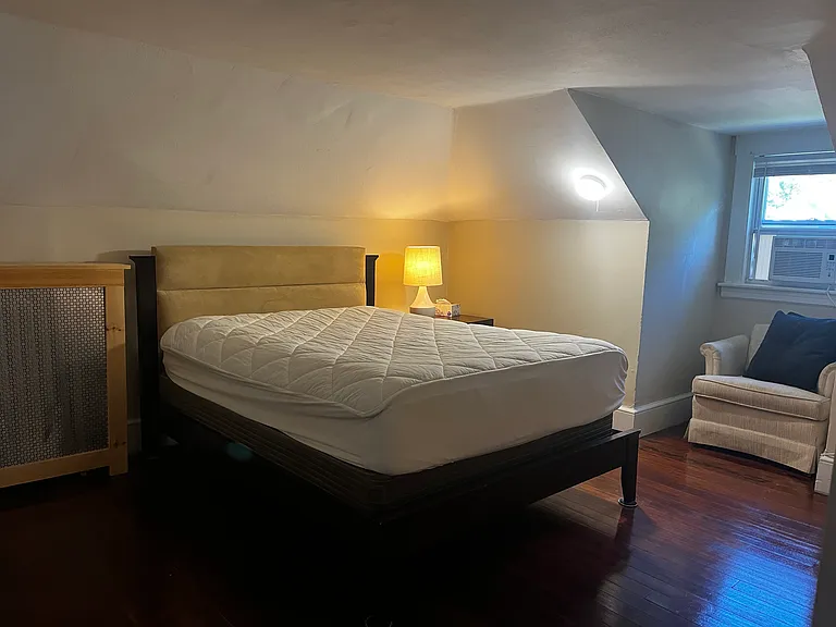 QUEEN SIZE bedroom with newer mattress, nightstand & bureau, 6' mirror doors to deep closet with built-ins