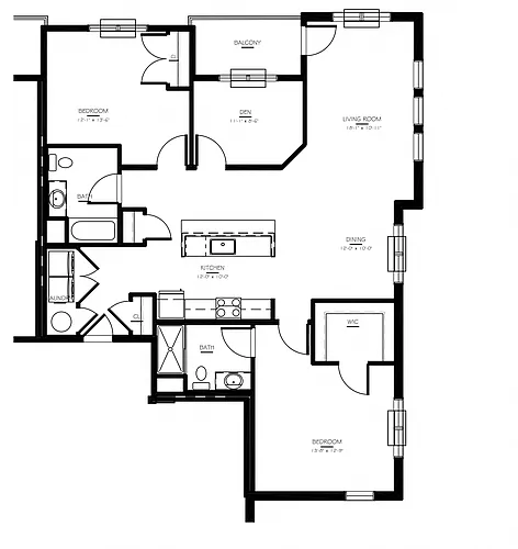 Floor plan 2 Bed/2 Bath Den-D-1 Type A Phase IV