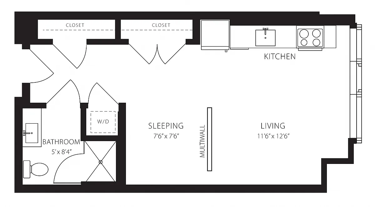 Floor plan VI1J-3 Junior One Bedroom