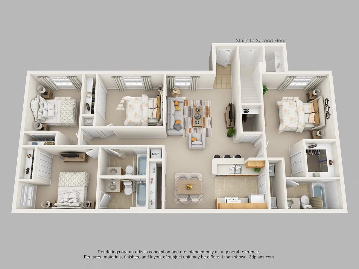 Floor plan Four Bedroom Three Bath (b)