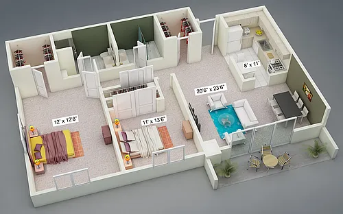 Floor plan Two Bedroom Two Bath End Suite