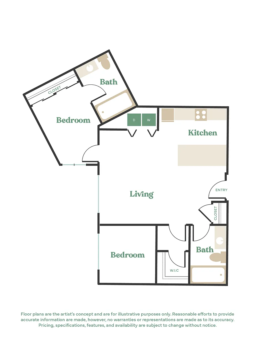 Floor plan 2 Bed, 2 Bath - Apt H