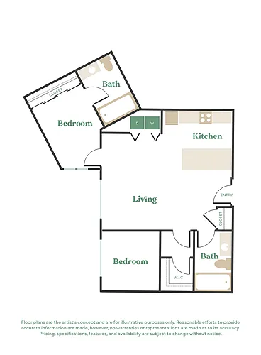 Floor plan 2 Bed, 2 Bath - Apt H